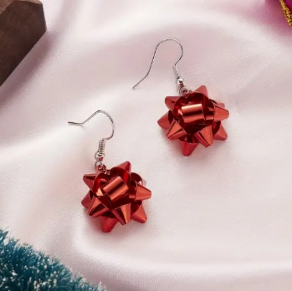 Red Christmas Bow Earrings - Picture 2 of 5